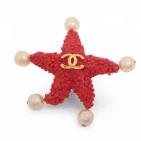 シャネル ココマーク 93C ブローチ GP×フェイクパール レッド ヒトデ