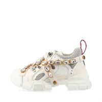 グッチ フラッシュトレック メッシュ×レザー スニーカー 36 1/2 レディース ホワイト ビジュー装飾取り外し可