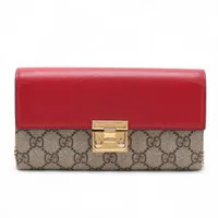 グッチ GGスプリーム 453506 PVC×レザー ロングウォレット レッド×ピンク