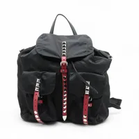 プラダ テスート ナイロンxレザーxスタッズ バックパック/リュック ブラック 1BZ811