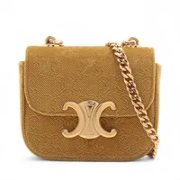セリーヌ トリオンフ ミニ クロード ベロア チェーンショルダーバッグ ゴールド