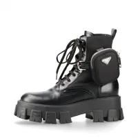 プラダ モノリス ナイロン×レザー ショートブーツ 37.5 レディース ブラック 1T255M トライアングルロゴ ポーチ付き