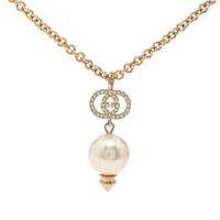 グッチ インターロッキングG ネックレス GP×ラインストーン×フェイクパール ゴールド