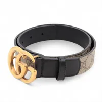 グッチ 625839 GGスプリーム ベルト 70 PVC×レザー ブラック×ベージュ