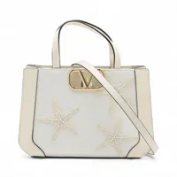 ヴァレンティノガラヴァーニ Vロゴ シグネチャー ラフィアxレザーxビーズ 2WAYハンドバッグ ホワイト