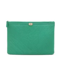 シャネル ボーイシャネル ラムスキン クラッチバッグ シェブロン グリーン ゴールド金具 24番台