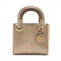クリスチャンディオール レディディオール ミニ パテントレザー ハンドバッグ ゴールド
