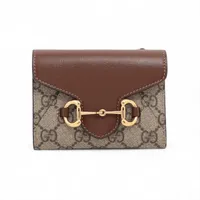 グッチ GGスプリーム PVC×レザー ショルダーウォレット ベージュ×ブラウン 699761