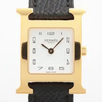 エルメス Hウォッチ HH1.201e GP GP×革 QZ ホワイト文字盤