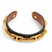 エルメス シェーヌダンクル バングル GP×革 ブラック×ゴールド