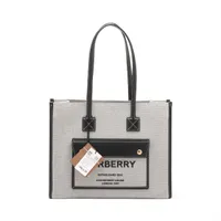 バーバリー フレヤトート キャンバスxレザー トートバッグ ブラック