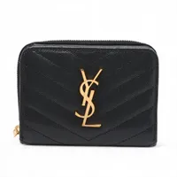 サンローランパリ Vステッチ GNC403723 レザー コンパクトウォレット ブラック