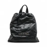 シャネル シャネル22 バックパック シャイニーカーフスキン チェーンリュック ブラック シルバー金具 ランダムプレート AS3313