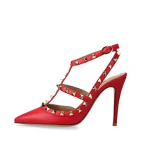 ヴァレンティノガラヴァーニ ロックスタッズ レザー ストラップパンプス 35 レディース レッド 替えリフト 保存袋 箱あり