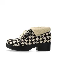 グッチ ファブリック チャッカブーツ 36 レディース ブラック×ホワイト 千鳥格子柄 ボア スレ キズあり