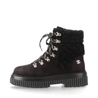 シャネル ココマーク スエード ショートブーツ 37C レディース ブラック G37813 シミ有 スレ有 毛羽立ち有