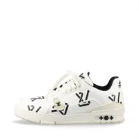 ヴィトン LVトレイナーライン 22年 レザー スニーカー 6 レディース ホワイト×ブラック LD0262 LVロゴ総柄