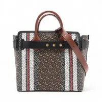 バーバリー モノグラムストライプ ベルトバッグ PVCxレザー 2WAYハンドバッグ ブラウンxブラック