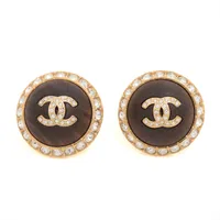 シャネル ココマーク A23A ピアス(両耳用) GP×ラインストーン ブラウン×ゴールド