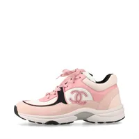 シャネル ココマーク 19C スエード×ファブリック スニーカー EU36 レディース ピンク×ホワイト G34360 替えヒモ 箱 保存袋あり