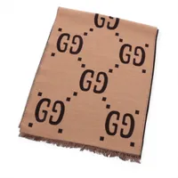 グッチ 495592 GGジャガード マフラー ウール×シルク ベージュ×ブラウン