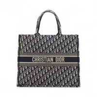 クリスチャンディオール オブリーク ブックトート ラージ キャンバス トートバッグ ネイビー