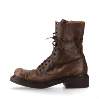 ミュウミュウ レザー ブーツ EU37 1/2 レディース ブラウン ビンテージ加工 コンバットブーツ