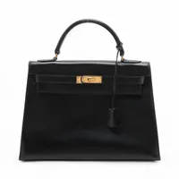エルメス ケリー32 セリエ ボックスカーフ ブラック ゴールド金具 ○R:1988年