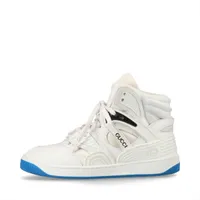 グッチ バスケット レザー×ファブリック ハイカットスニーカー 34 1/2 レディース ホワイト インターロッキングG 履き口アッパーヨゴレ有