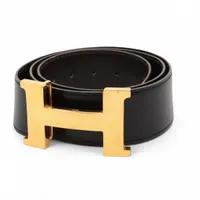 エルメス コンスタンス Hベルト 〇L1982 ベルト 85 ボックスカーフ ブラック×ゴールド ヴィンテージ