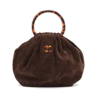 シャネル マトラッセ スエード ハンドバッグ べっ甲 ブラウン ゴールド金具 ランダムプレート