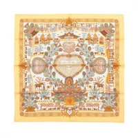 エルメス カレ90 decoupages 切り絵 スカーフ シルク イエロー×ホワイト