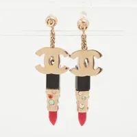 シャネル ココマーク 05P ピアス(両耳用) GP×プラスチック×ラインストーン ゴールド リップ