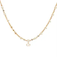 クリスチャンディオール CDロゴ ネックレス GP×ラインストーン×フェイクパール ゴールド