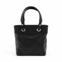 シャネル パリビアリッツPM コーティングキャンバス トートバッグ ブラック シルバー金具 19番台