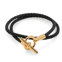 エルメス グレナン ドゥブルトゥール ブレスレット GP×革 ブラック×ゴールド