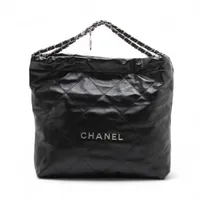 シャネル シャネル22 シャイニーカーフスキン チェーンショルダーバッグ ブラック シルバー金具 ランダムプレート AS3261