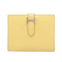 エルメス ベアンコンパクト ヴェルソ ヴォーエプソン コンパクトウォレット ジョーヌプッサン×クレ シルバー金具 U:2022年