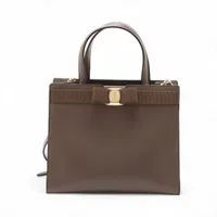 フェラガモ ヴァラリボン レザー 2WAYショルダーバッグ ブラウン