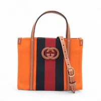 グッチ インターロッキングG キャンバスxレザー ハンドバッグ オレンジ 727735