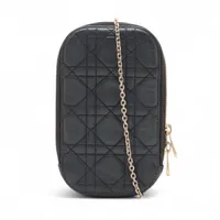 クリスチャンディオール カナージュ フォンホルダー レザー チェーンショルダーバッグ ブラック