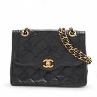 シャネル マトラッセ ラムスキン ダブルフラップ ダブルチェーンバッグ ブラック ゴールド金具