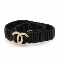 シャネル ココマーク B25V ベルト 75 GP×レザー ゴールド×ブラック ギャザーベルト