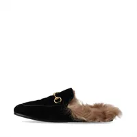 グッチ プリンスタウン ベルベット×レザー ミュール 37 レディース ブラック シュータン裏のファーにカットあり