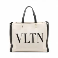 ヴァレンティノガラヴァーニ VLTN キャンバスxレザー ハンドバッグ ベージュxブラック
