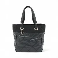 シャネル パリビアリッツPM コーティングキャンバス トートバッグ ブラック シルバー金具 11番台