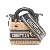 クリスチャンディオール オブリーク ウィッカー ラタン 2WAYハンドバッグ ネイビー