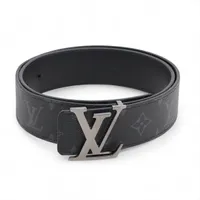 ヴィトン M9043 サンチュール LVイニシアル AC2295 ベルト 80 PVC×レザー ブラック