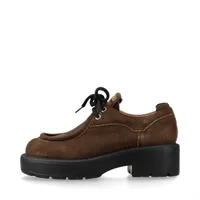 ミュウミュウ スエード レザーシューズ 36 レディース ブラウン 5E964D fume ローファー ロゴ 厚底 ラバーソール 箱 保存袋あり