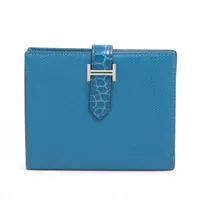 エルメス ベアンコンパクト ヴォーエプソン×アリゲーター コンパクトウォレット ブルーイズミール シルバー金具 Z:2021年 縫製が違う